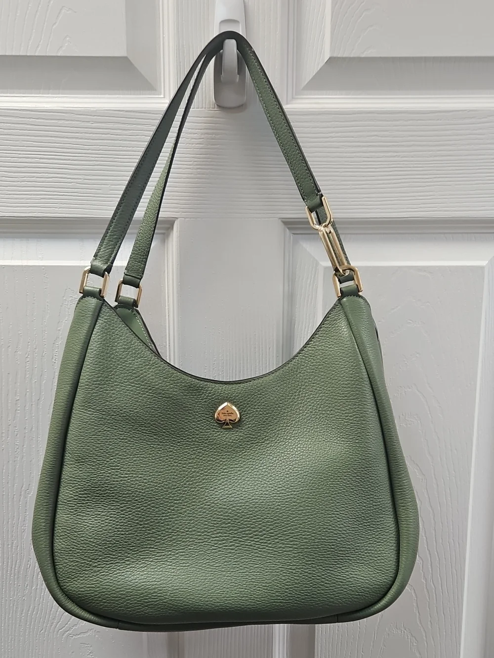 kate spade Olive Green Pebbled Leather Shoulder Bag with Gold Hardware